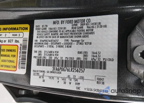 2020 Ford Fusion S z USA, uszkodzony, nr VIN 3FA6P0G76LR256257